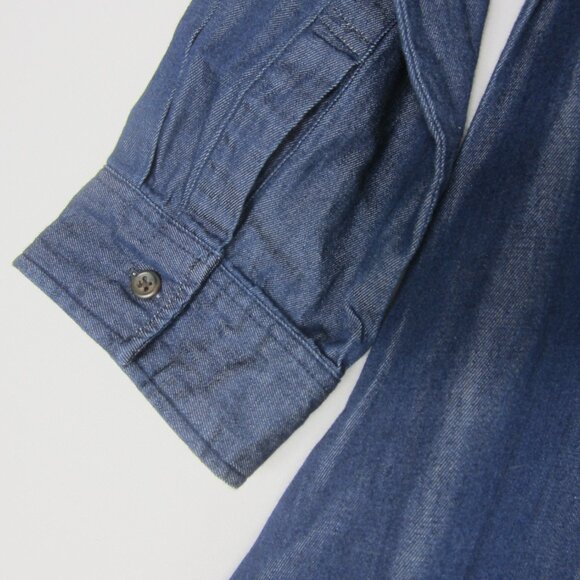 NEW Uniqlo Womens S Dark Wash Navy Blue Denim Shirt Dress Midi 100% Cotton - Picture 8 of 8